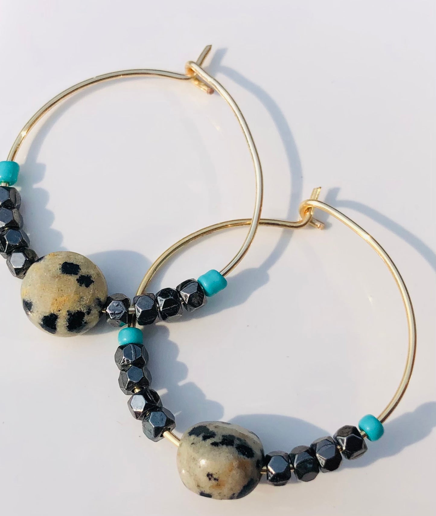 Lightweight Gold Hoop Beaded Earrings