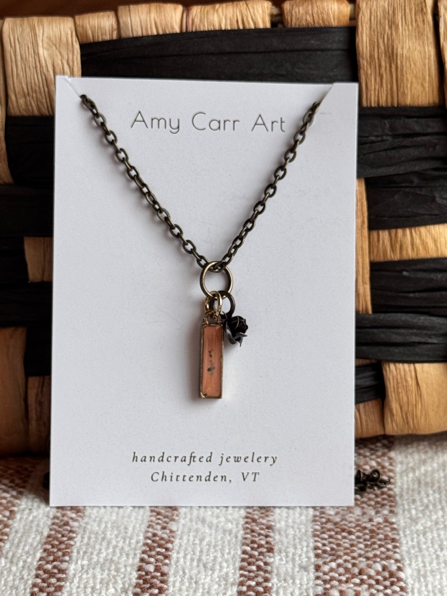 Gold Rectangle Charm w/ Bronze Chain