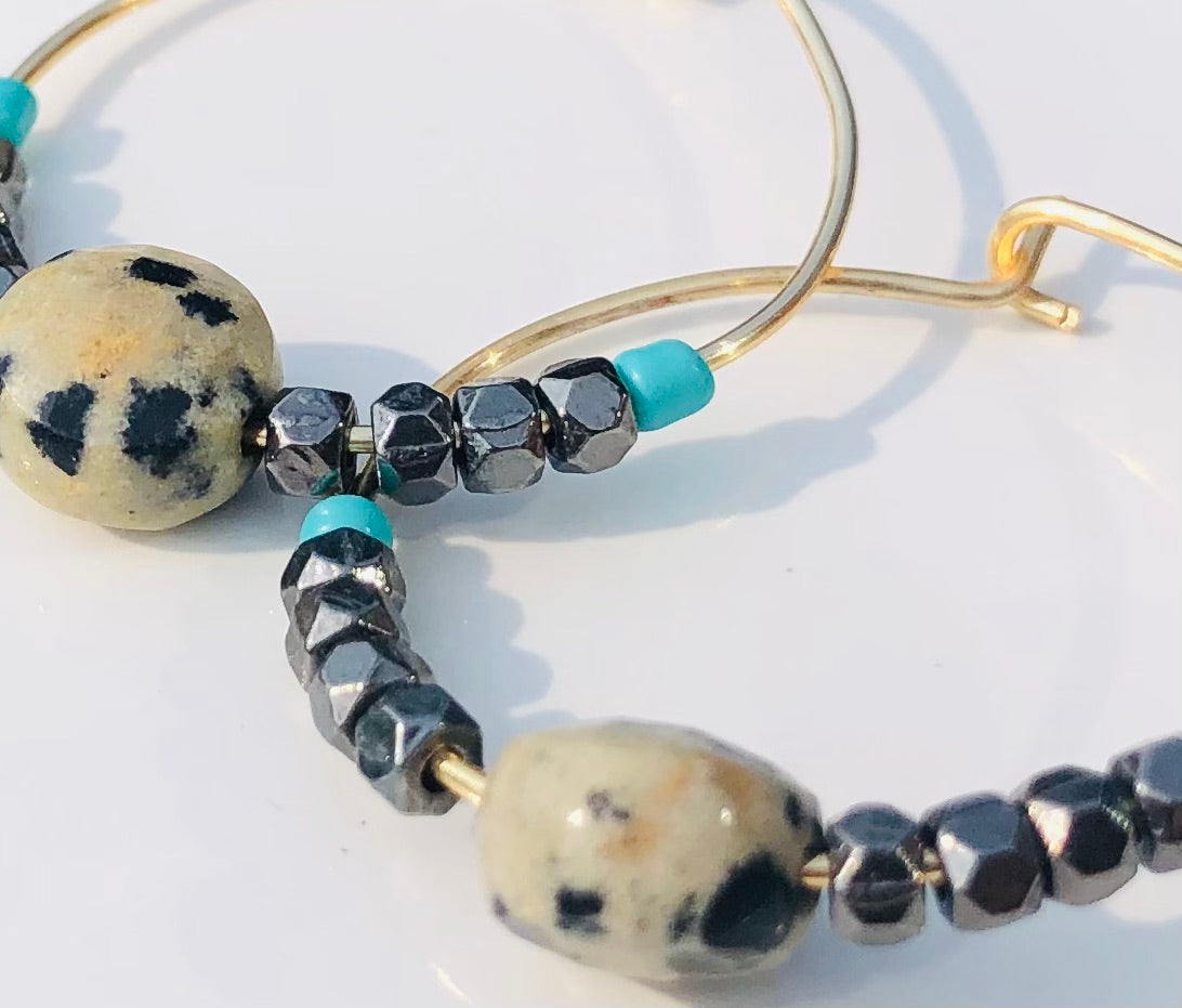 Lightweight Gold Hoop Beaded Earrings