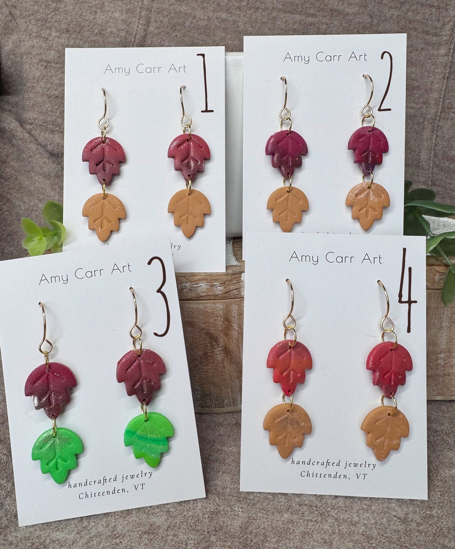 Double Fall Leaf Dangle with Gold Wire