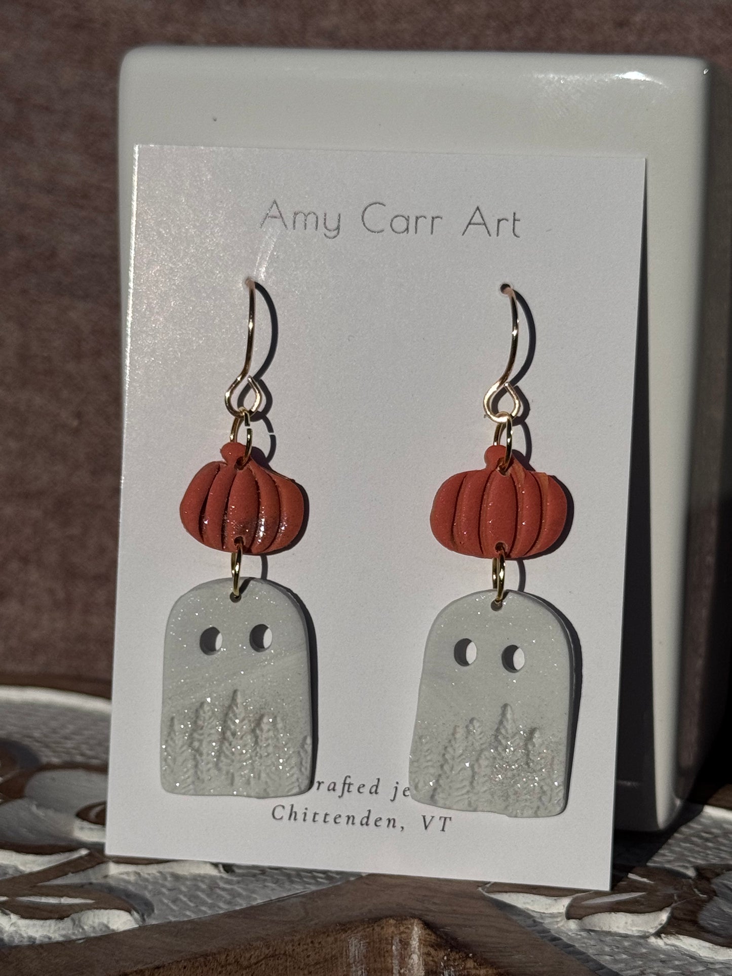 Pumpkin Ghost Dangle with Gold Wire