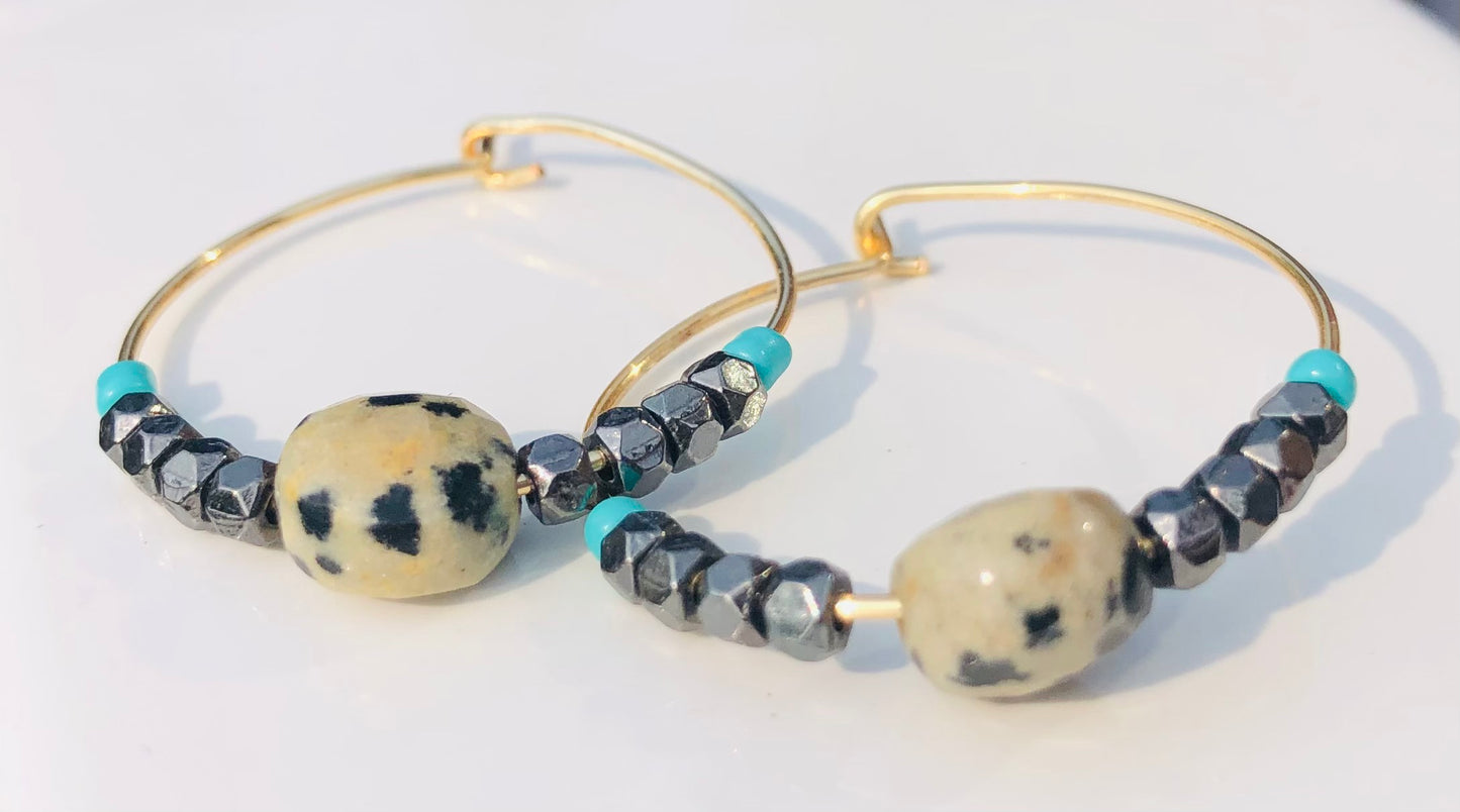 Lightweight Gold Hoop Beaded Earrings