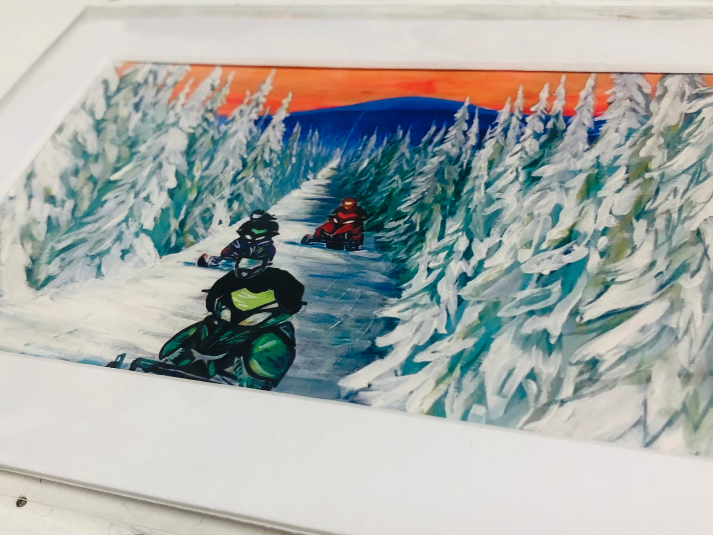 Maine Snowmobile Art, Snowmobile Art, Winter Painting, Snowmobile Prints