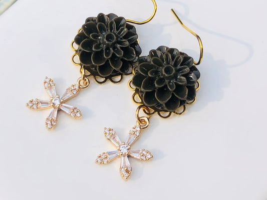 Beautiful Brown Resin Flowers with Crystal Flower Stone Drop