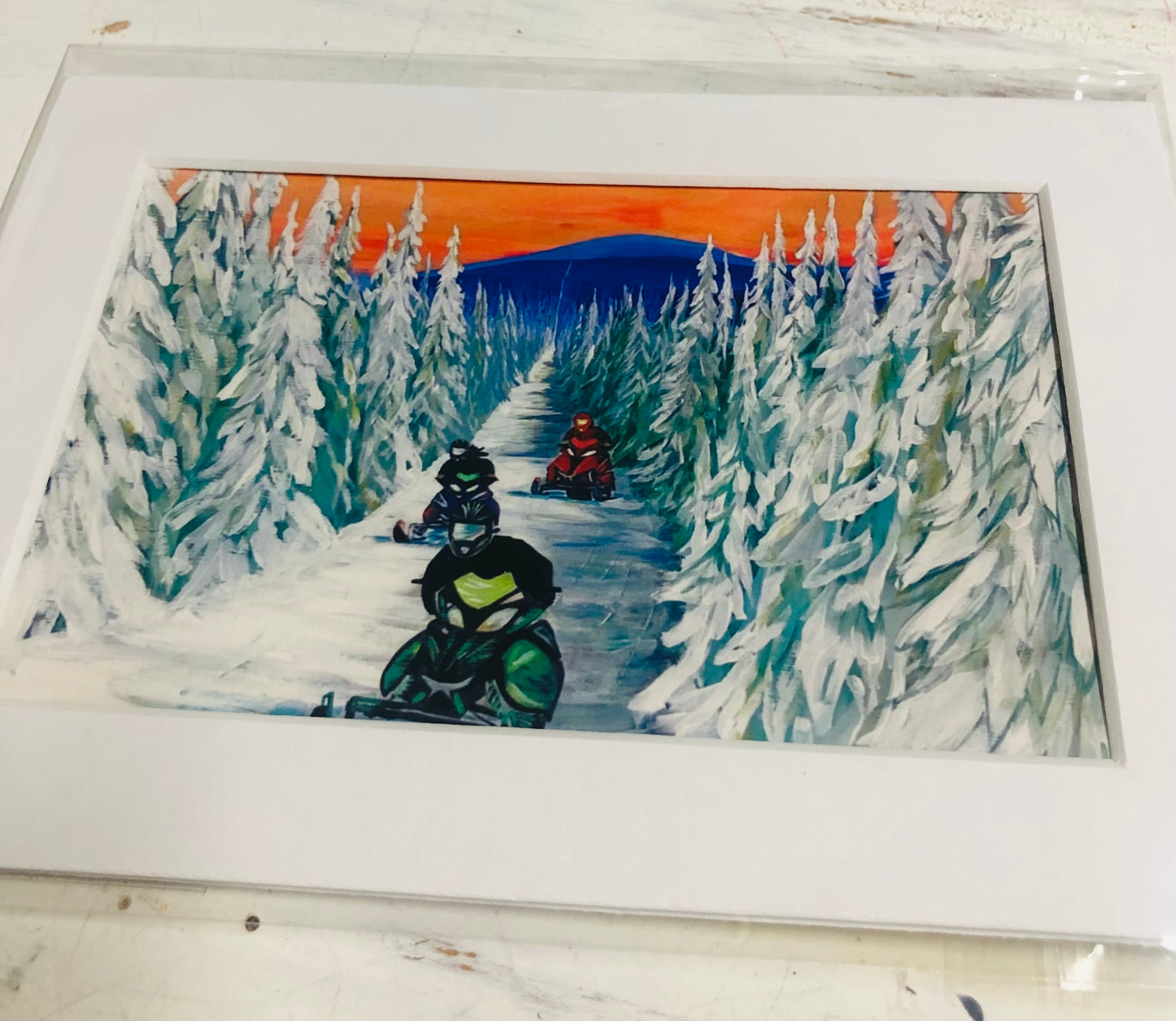 Maine Snowmobile Art, Snowmobile Art, Winter Painting, Snowmobile Prints