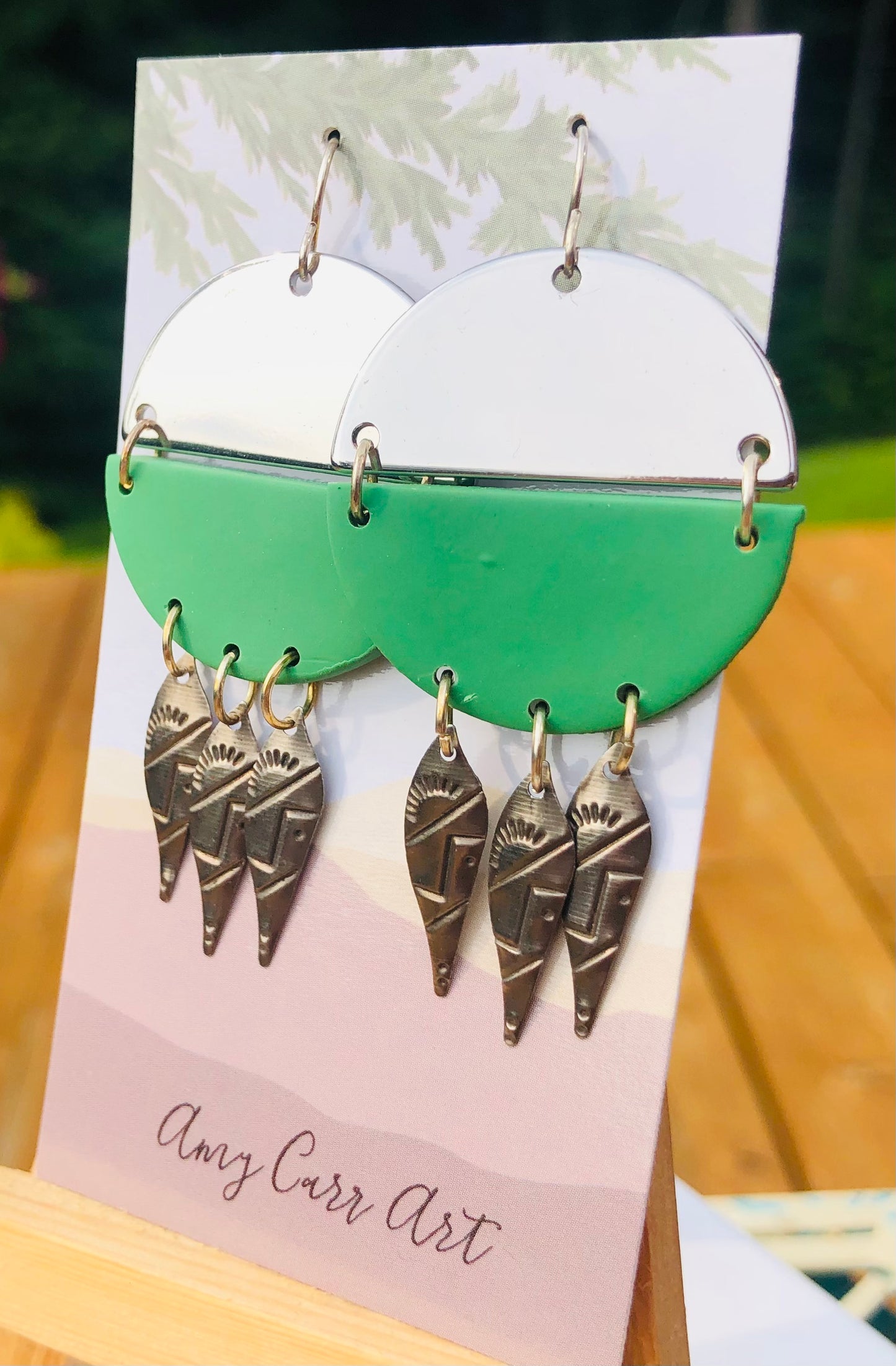 Green Polymer Clay and Silver Boho dangles