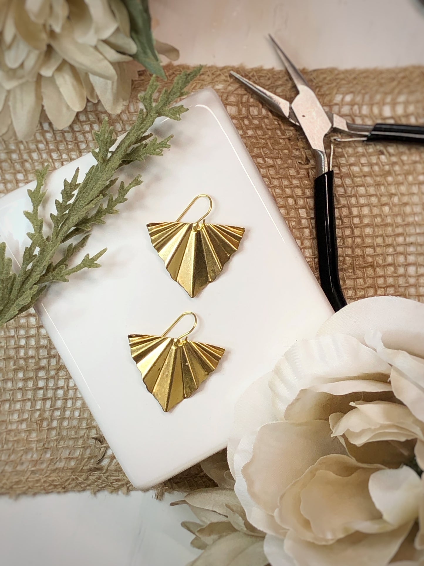 Fan Pleated Brass Earrings