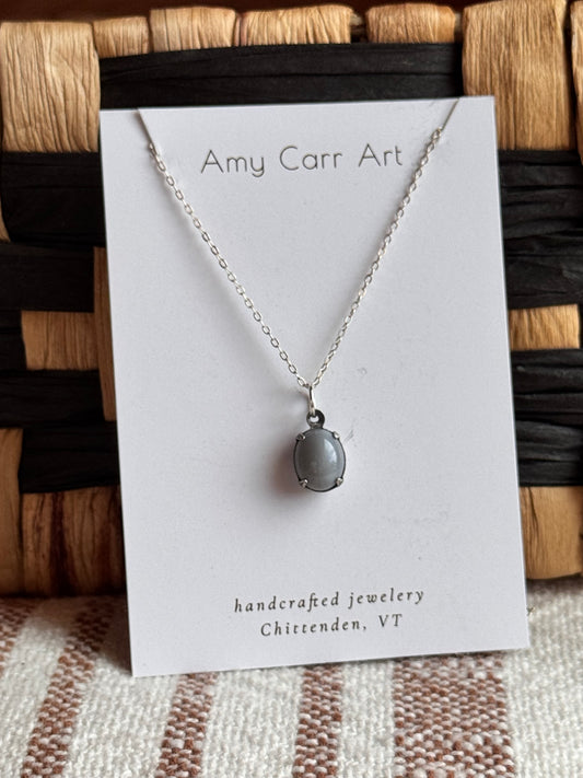 Gray Teardrop w/ Silver Chain