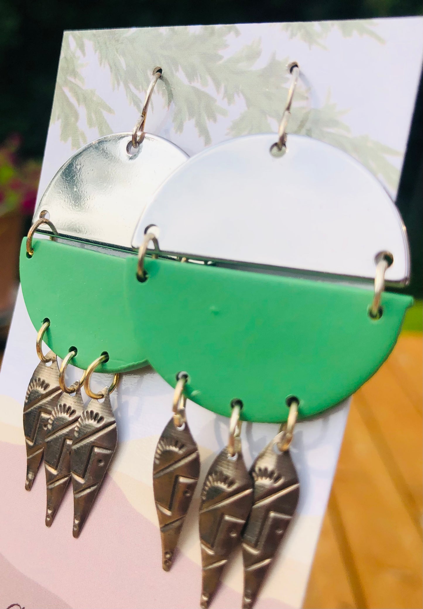 Green Polymer Clay and Silver Boho dangles