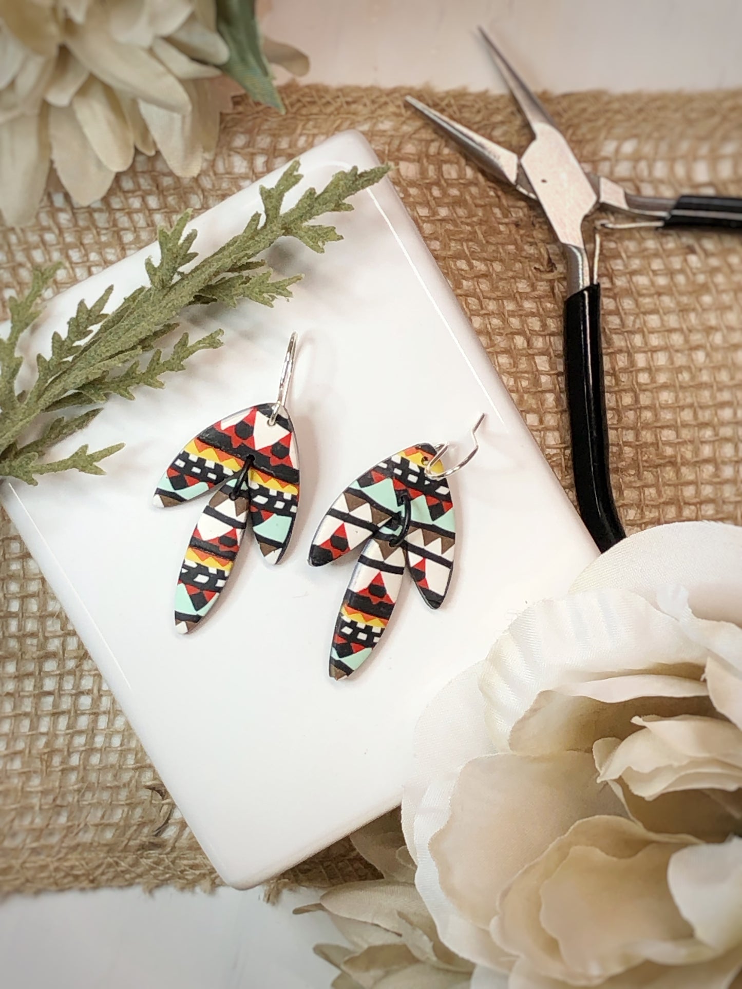 Colorful Tribal Bohemian Silver Earrings