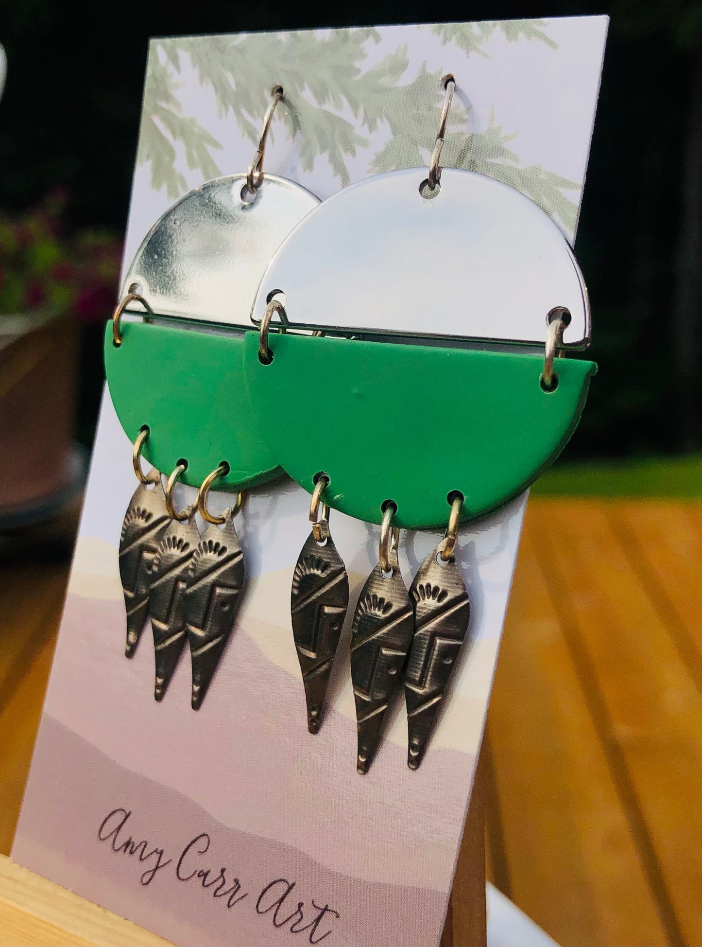 Green Polymer Clay and Silver Boho dangles