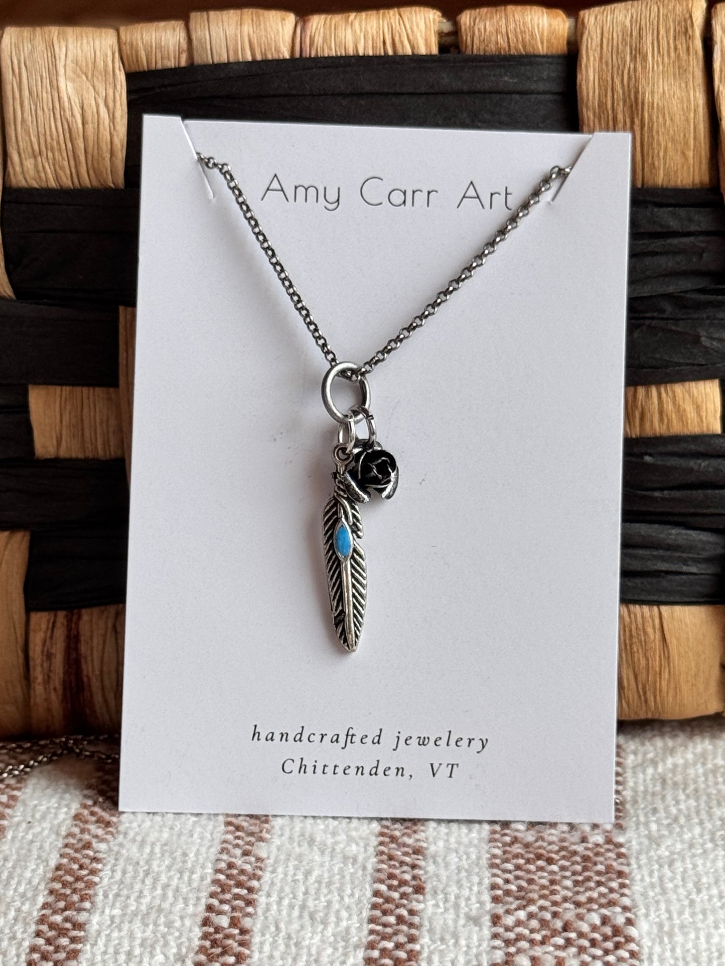 Bird Feather Rose w/ Silver Chain