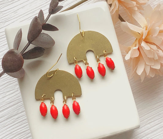 Brass Statement Earrings, Half Circle Brass Dangles, Lightweight Brass Earrings