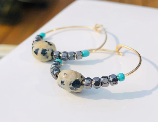 Lightweight Gold Hoop Beaded Earrings