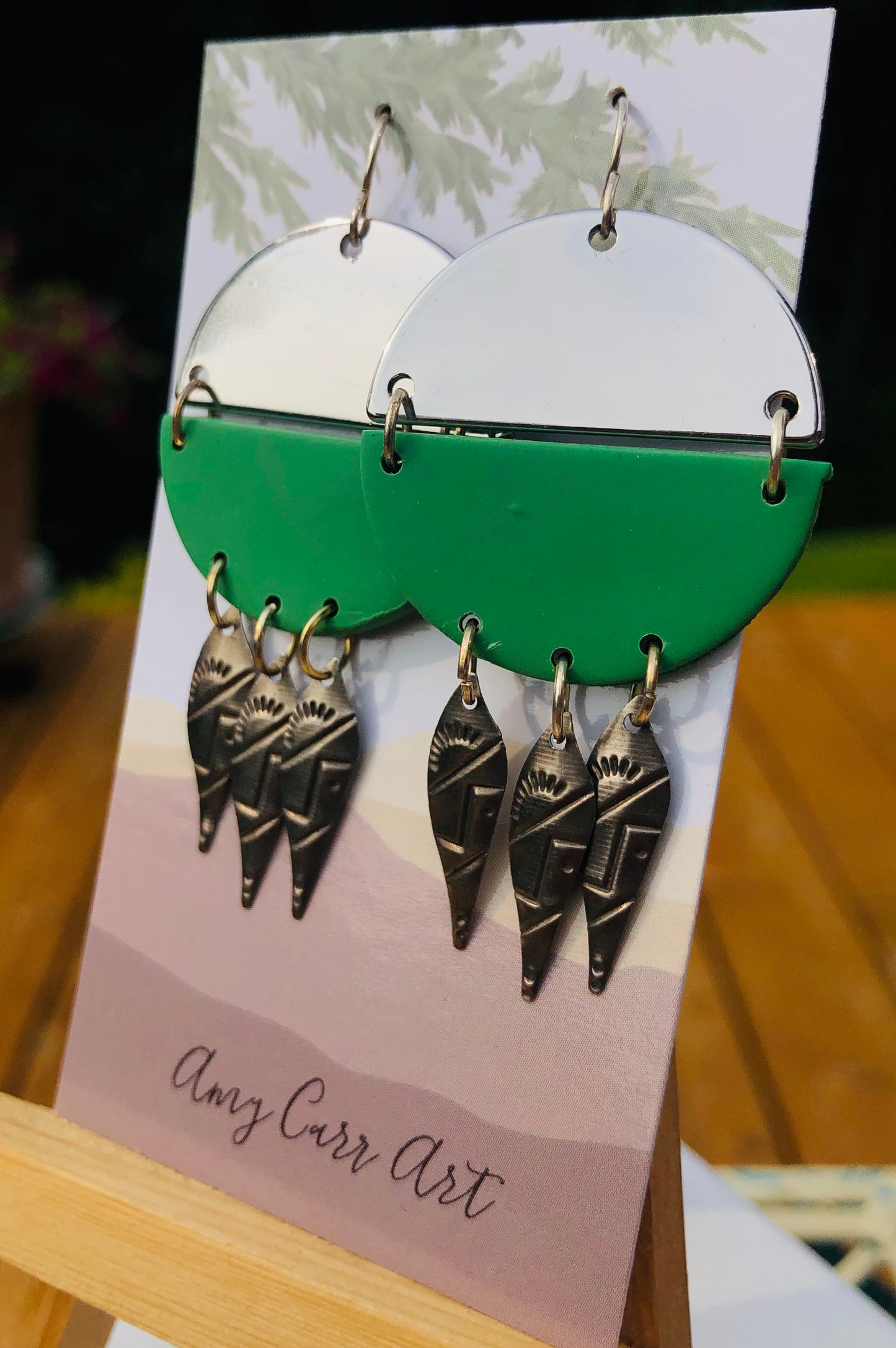 Green Polymer Clay and Silver Boho dangles