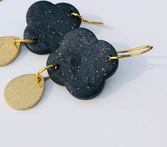 Small Black Clay and Gold Dangles