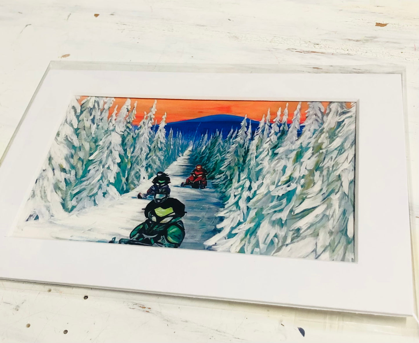 Maine Snowmobile Art, Snowmobile Art, Winter Painting, Snowmobile Prints