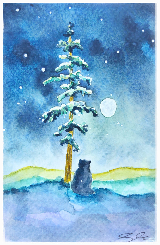 Winter Watercolor, Bear Paingting, Watercolor Bear, Winter Bear