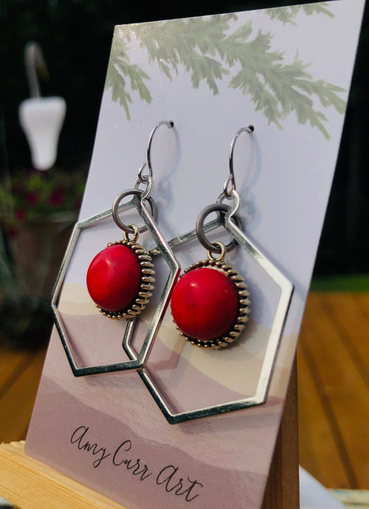 Boho Red Stone Dangle Earrings