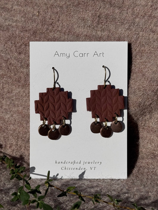 Aztec Burgundy Dangle with Gold Wire