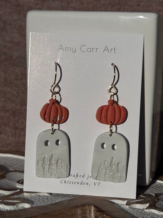 Pumpkin Ghost Dangle with Gold Wire
