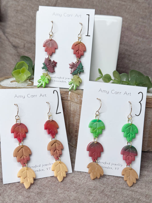 Triple Fall Leaf Dangle with Gold Wire