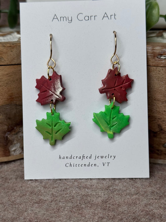 Double Maple Leaf Dangle with Gold Wire
