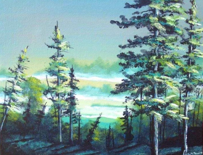 Forest Painting, Green Pine, Painting of the Forest